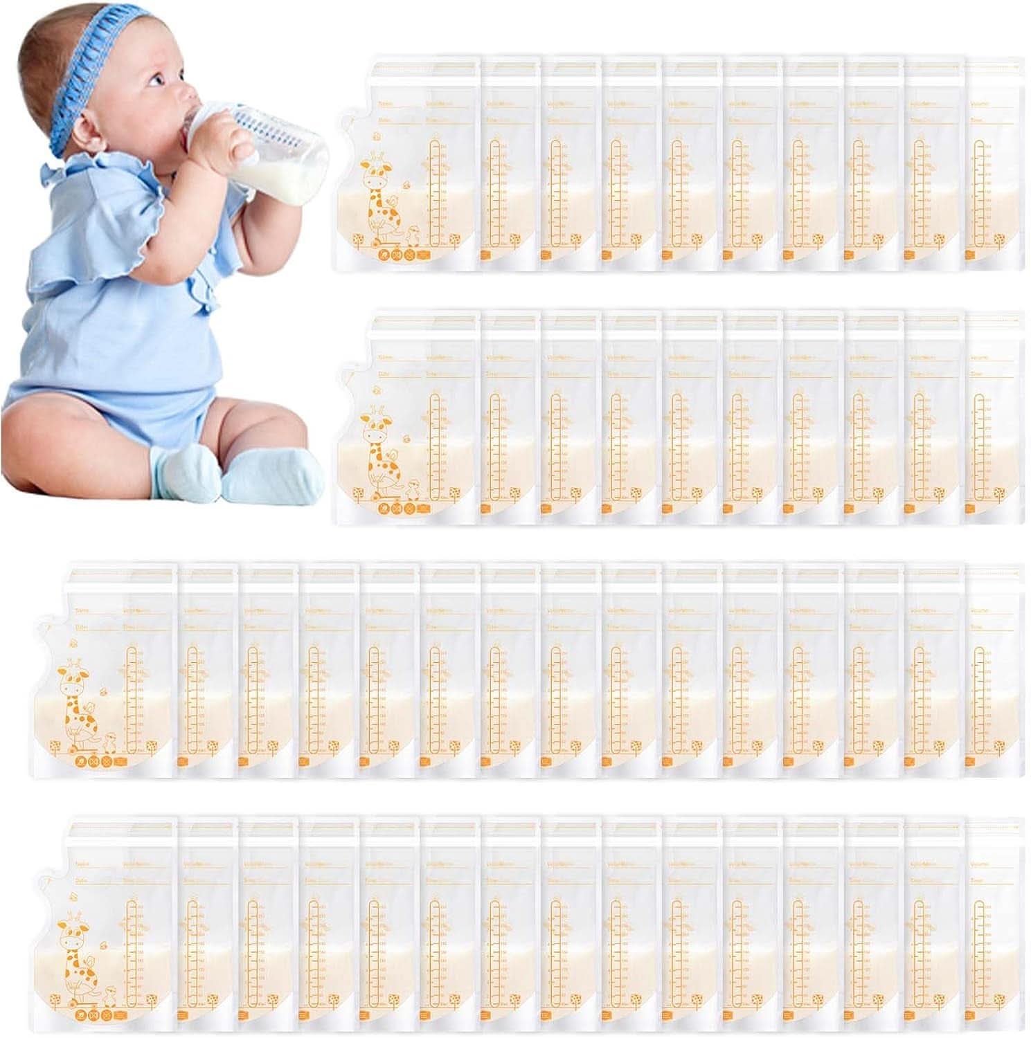 Vinabo 50 Stück Muttermilchbeutel, 250Ml Bpa-Free Buttermilk Storage Bag, Milchbeutel Für Muttermilch Mit Ausgießer Für Das Stillen, Selbststehender, Kann Eingefroren Werden, Vorsterilisiert Tillbehör Mat och amning Baby Naty Shop