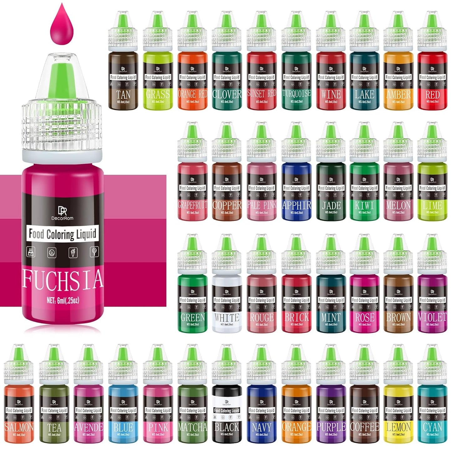 Matfärgning - 20 färger x 10 ml koncentrerad flytande matfärg för tårtdekorering, bakning, kakor, macarons - Sockerfri matfärg för drycker, tårtdekorering, DIY-slime, påskägg