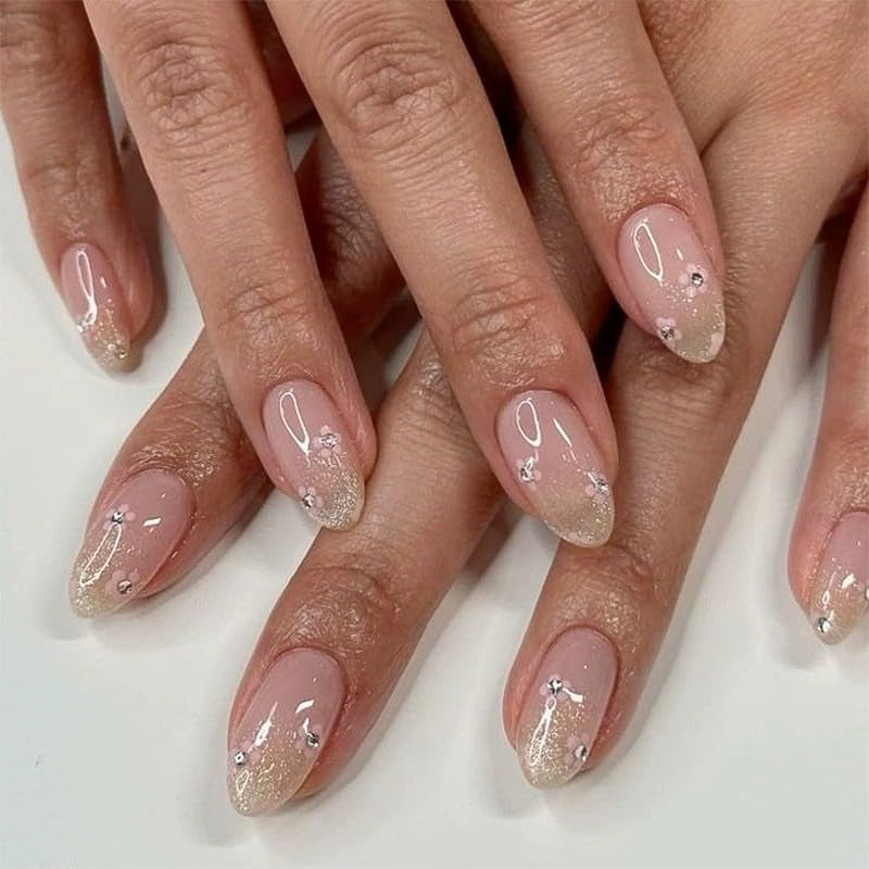 24st Kort tryck på naglar Guldglitter Fake Nails Lime On Red Swirl Adhesive Nails Set Akrylnaglar Dam Accessoarer