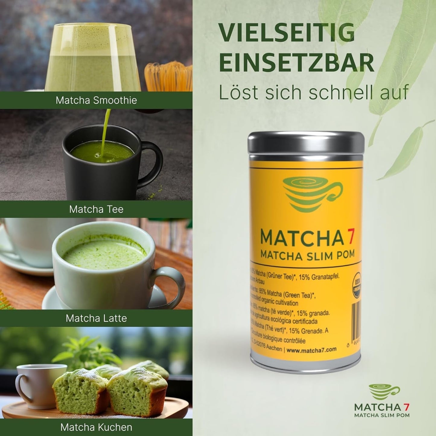 ® Ceremonial Matcha Powder X Granatäpple 100G [Stödjer viktminskning och ämnesomsättning] - Grönt te för en aktiv och hälsosam livsstil - Grönt te utan tillsatser (rent och naturligt)