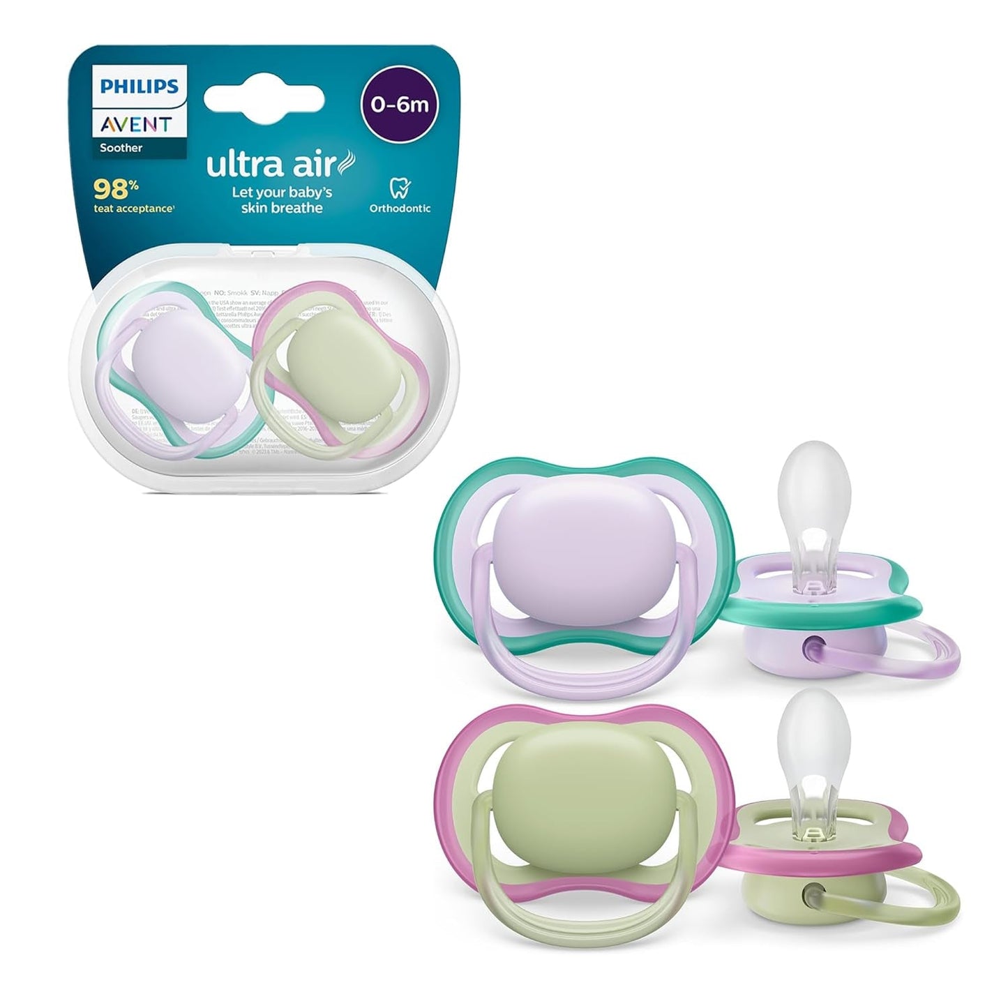 Philips AVENT ultra air-nappar - Lätta och andningsbara nappar för spädbarn i åldern 0-6 månader, BPA-fria, med bärväska som sterilisator, 2-pack, modell SCF085/24