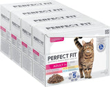Perfect Fit Vuxen 1+ våtfoderval med lax, djuphavsfisk, nötkött och kyckling, 48 påsar, 12x85g (paket med 4) - Premium våtfoder för vuxna katter från 1 års ålder