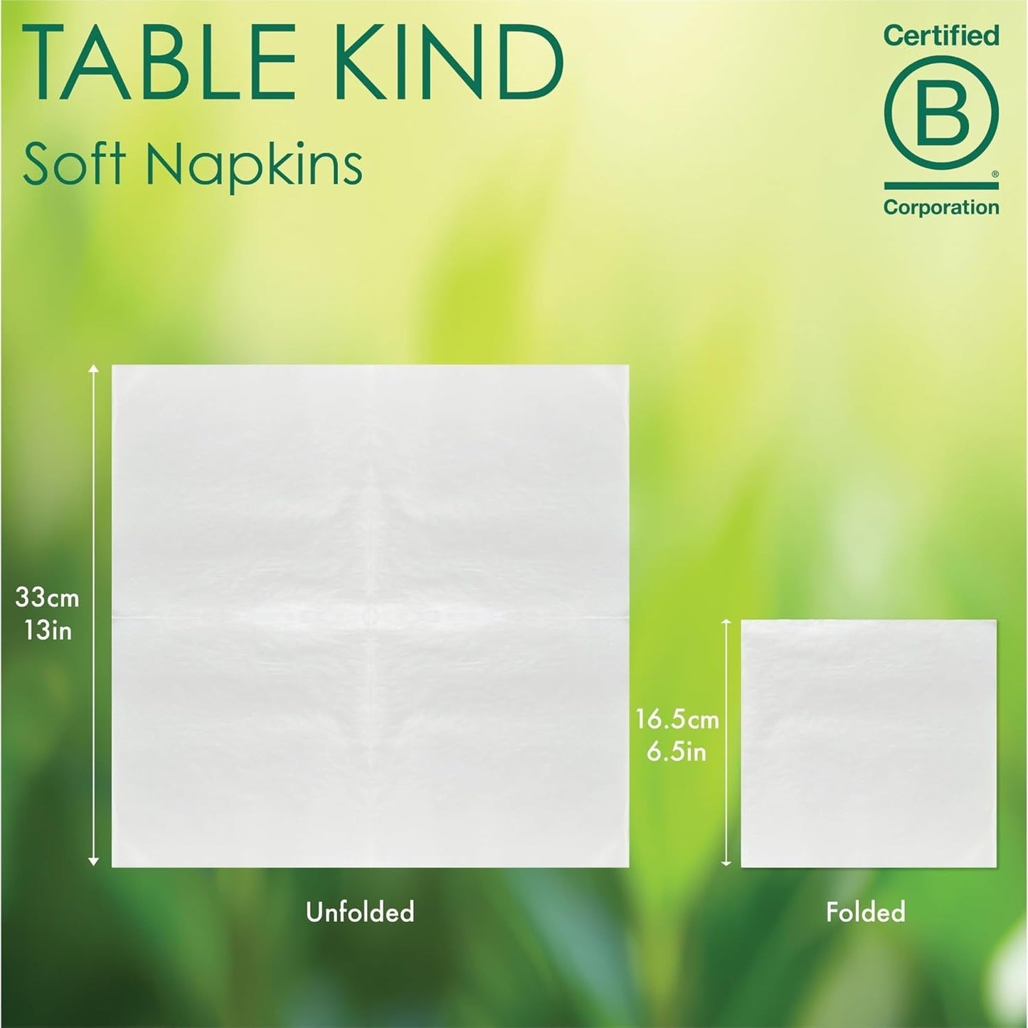 Table Kind 100 White Soft Napkins in Bulk, High Quality Napkins for Party, Catering and Daily Use, FSC, Sustainable and Recyclable, Made in EU | 2Ply | 33 cm