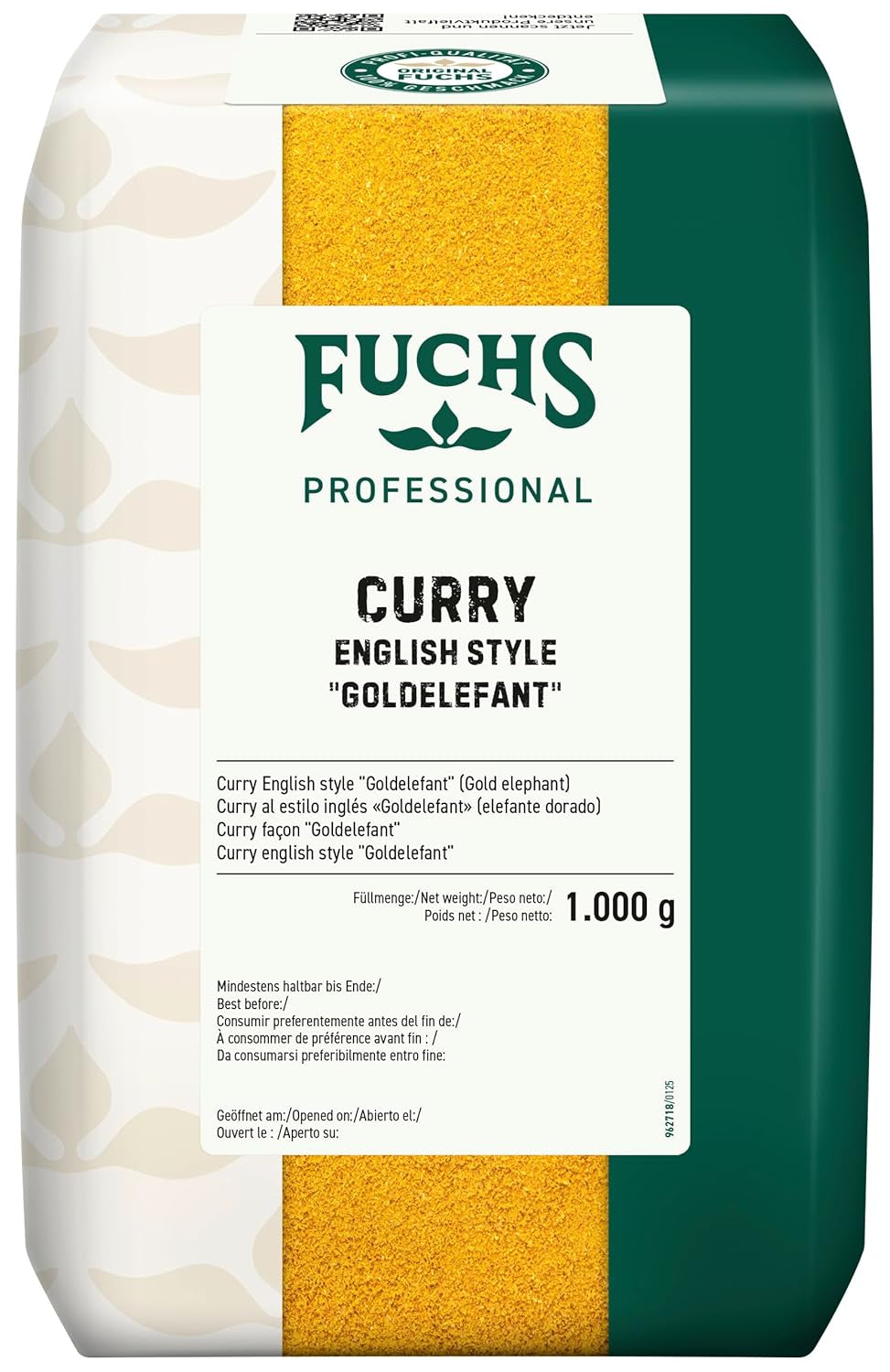 Fuchs Professional - Curry engelsk stil "Goldelephant" | Zum Würzen von Suppen, Saucen och Reisgerichten | Profi-Qualität für Großverbraucher und Gastronomie | 1 kg im återvinningsbar väska