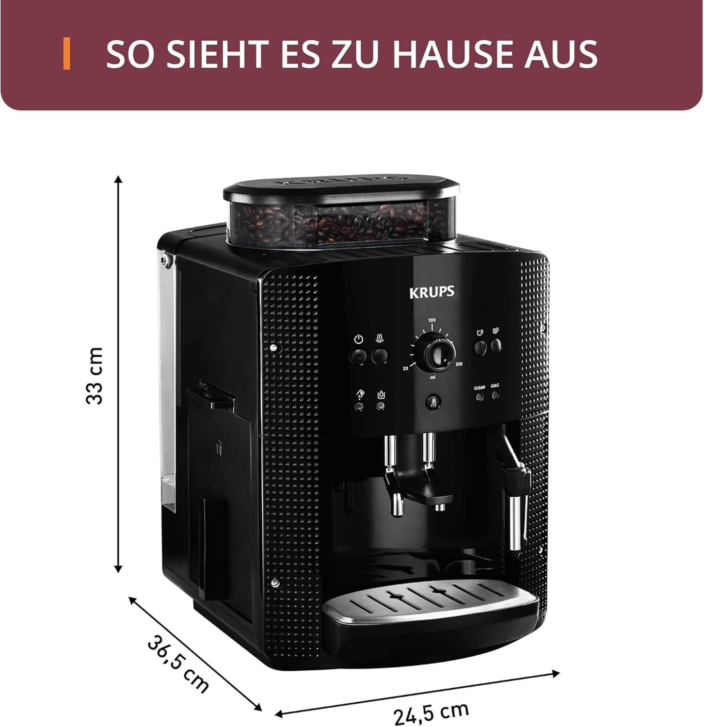KRUPS Arabica Picto automatisk espressomaskin, kompakt design, lätt att använda, intuitivt justerbar vridreglage, mjölkskummare, 2-koppsfunktion, espressomaskin, svart, EA810870