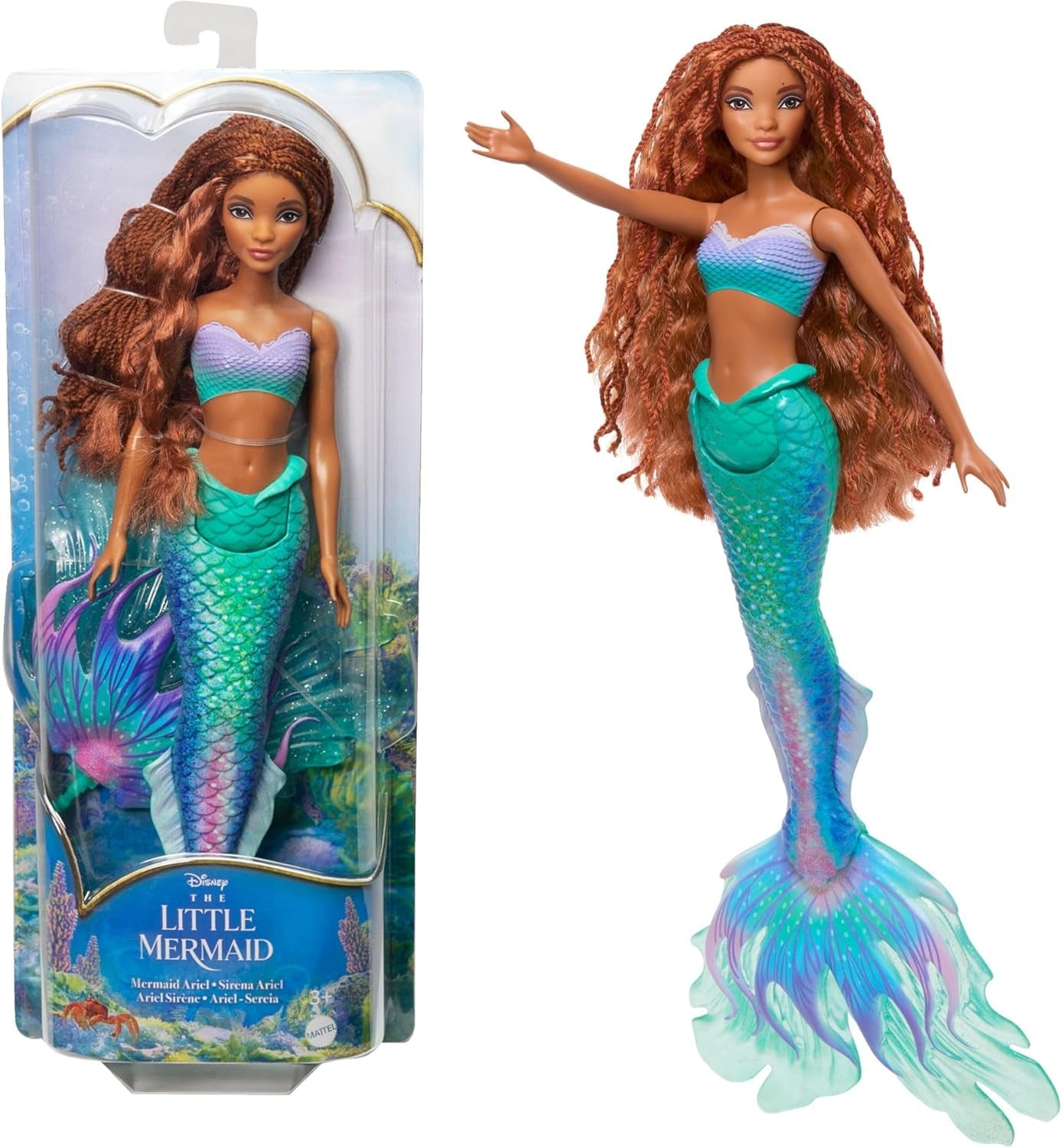Mattel Disney Ariel - The Little Mermaid Doll, Inspirerad av The Little Mermaid Movie, Mermaid Toy, Positionable, Disney Gifts, Toy for Ages 3 and Up, HLX08