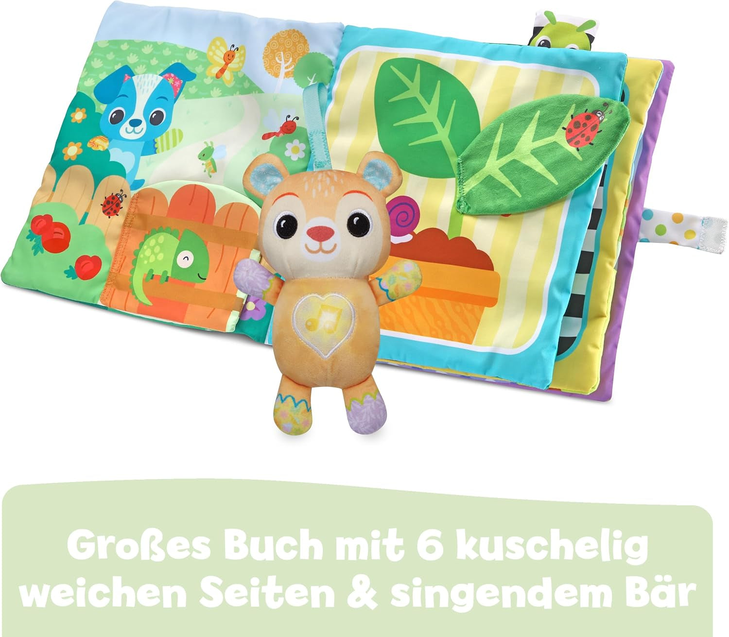 VTech Baby My big plyschbok - Känn och känn bok/bok med musik och ljud - Tygbok med rörliga element - Leksak för motoriska och sensoriska färdigheter - För bebisar och barn i åldern 3-24 månader Bebe Naty Shop Toys