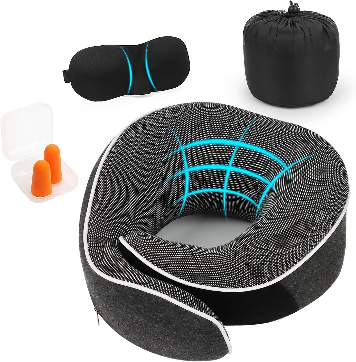 KILDOWS Flygplansnackkudde, Memory Foam Resekudde, Flygplansresekudde med ögonmask och öronproppar, Ortopedisk nackkudde, Perfekt för luft, bil, tågresor Ortopediska livmoderkuddar Naty Shop Standardtitel