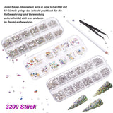 3200 Nail Stones Set FITDON Multi-Shaped Glass AB Stones and Clear Diamond Glitter AB Stones for Nail Art Dekoration DIY Kits Smycken Nyckelringar Nageltillbehör