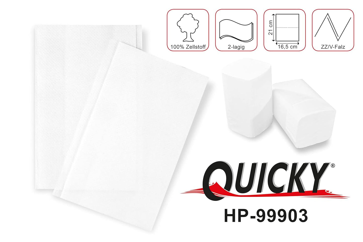 Quicky dispenserservett "Interfold" | 16,5 cm X 20,5 cm ljus vit, cellulosa, 2 lager | 8 000 stycken