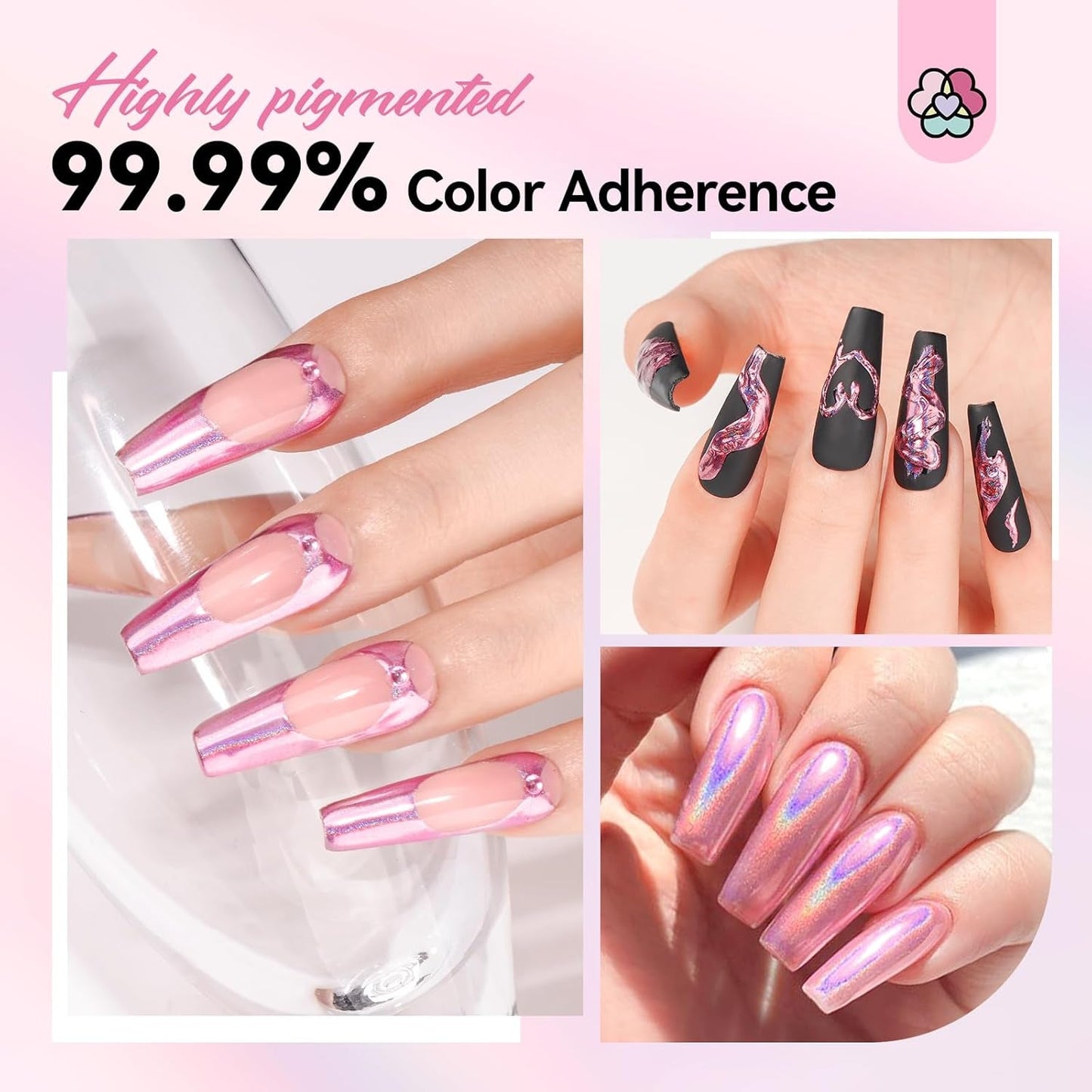 Saviland Chrome Nail Powder Set - Pink Laser Chrome Nail Powder Mirror Effect Laser Nail Art, Nail Glitter Manikyr Dekorativt pulver med svamppinnar, Nail Glitter Powder Nagelsalong