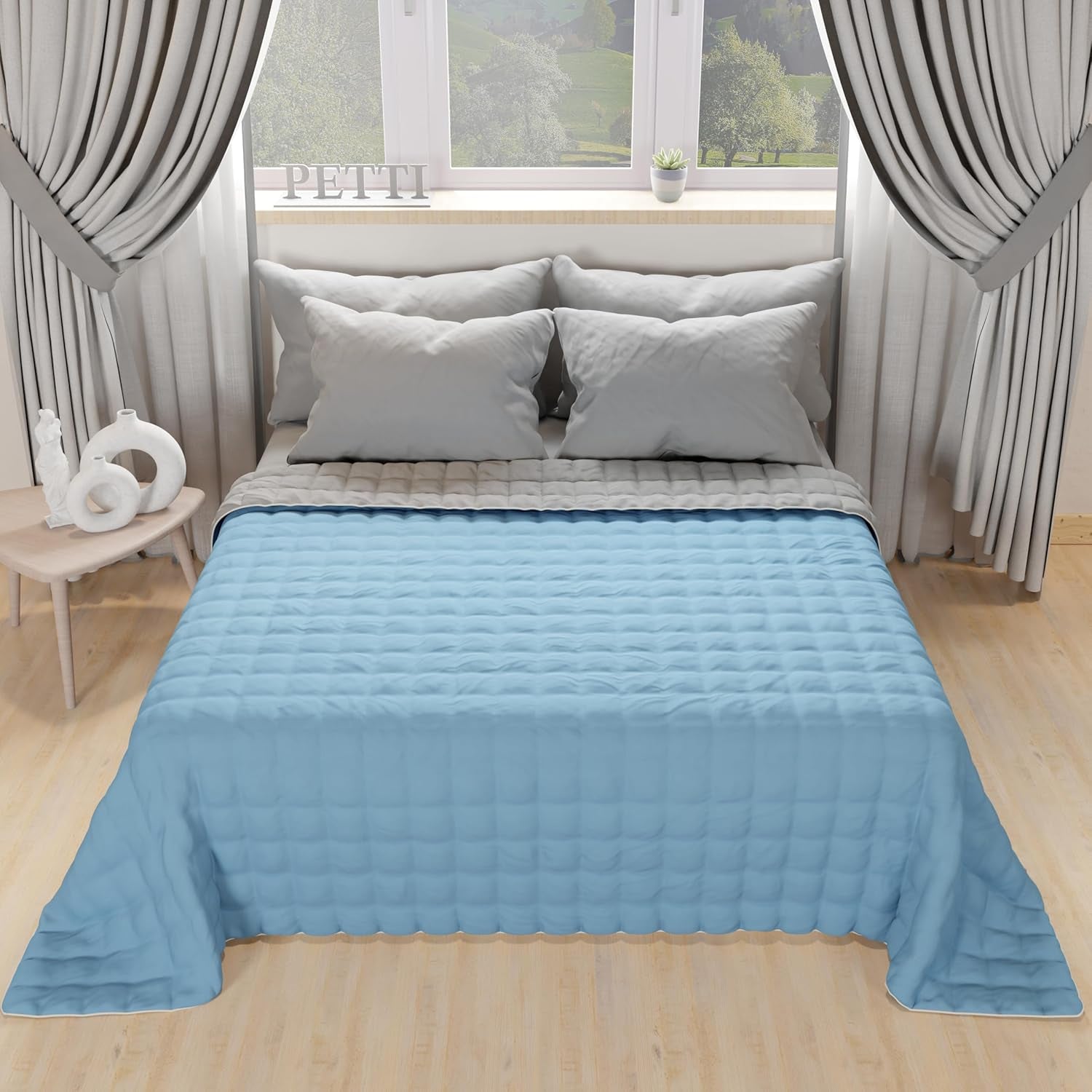 PETTI Artigiani Italiani - Enkelsängstäcke, dubbelsidigt täcke, vårtäcke, midnattsblått, vitt, 100% Made in Italy Täcken och täcken Naty Shop Ljusblått Grå 160 X 190 Cm