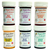 Sugarflair Max Concentrated matfärgningsset/6, matfärgspasta Max Concentrate, EXTRA blå, röd, orange, gul, grön, lila - 6x25g
