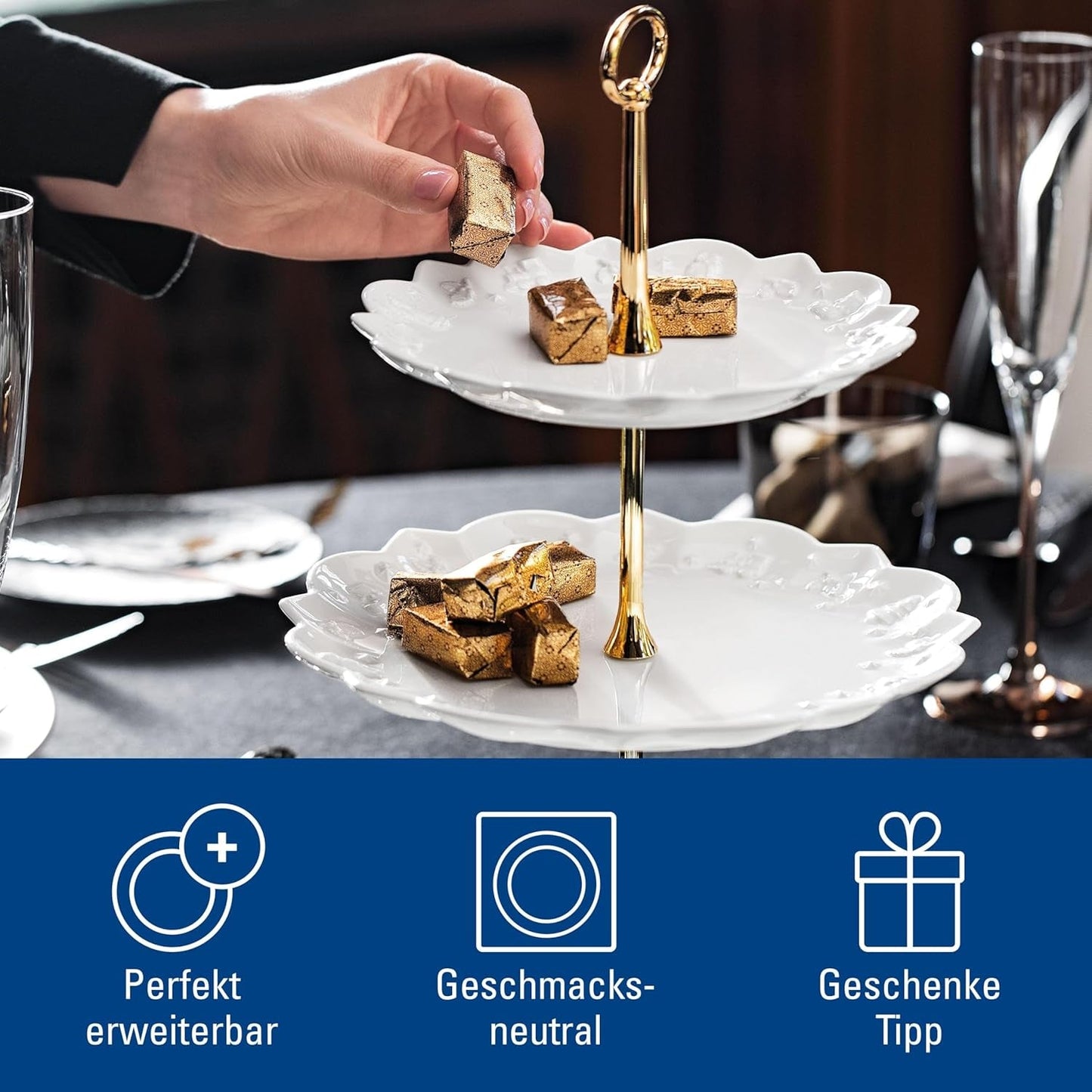 Villeroy & Boch Toys Delight Royal Classic-hylla, dekorativt visningsställ för kakor, bakverk och små tårtbitar, premiumporslin, vit