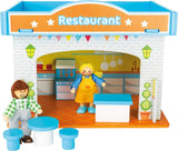 Small Foot 10852 Playhouse Restaurant Tillverkad av trä, Med 2 dockfigurer, tillbehör och avtagbart tak, Från 3 år Dockhus Naty Shop Restaurant