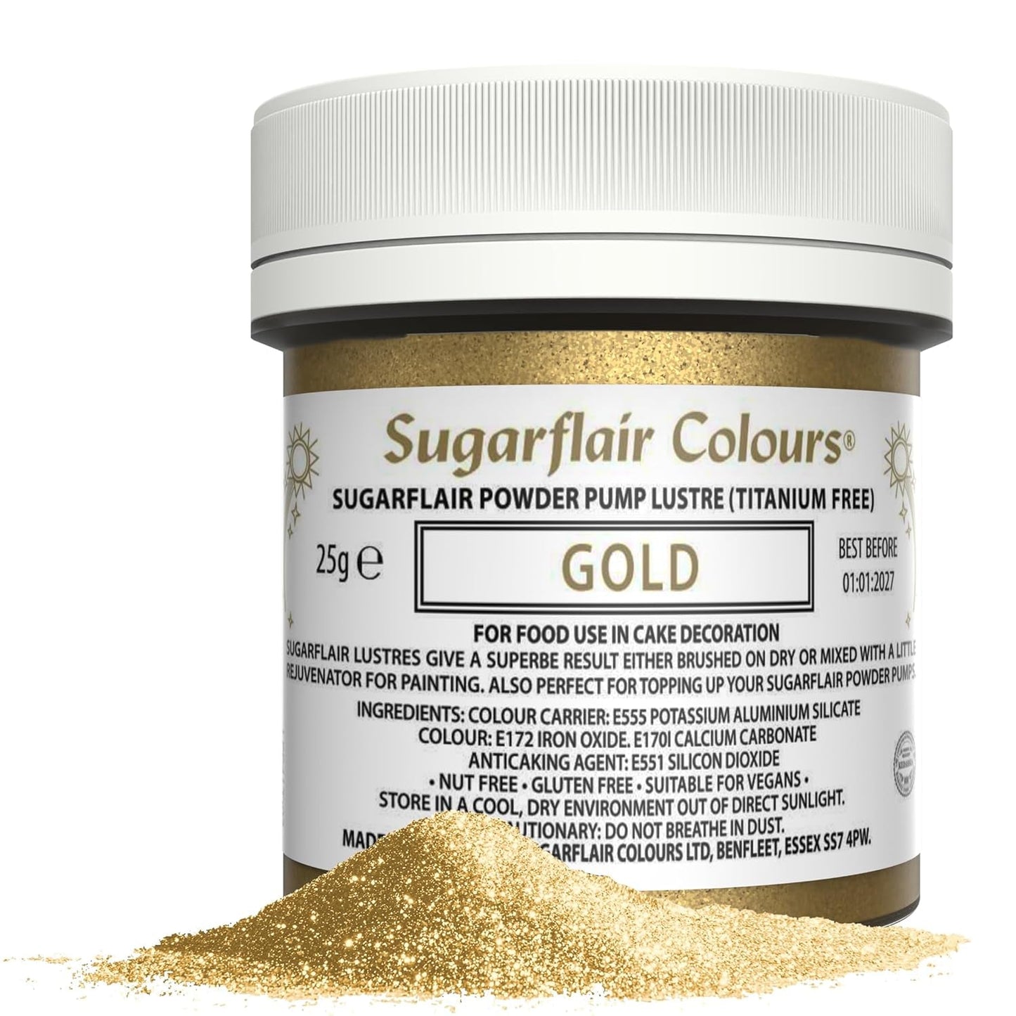 Sugarflair Pump Refill Gold - Pump Spray Food Coloring Refill Pack - 25g