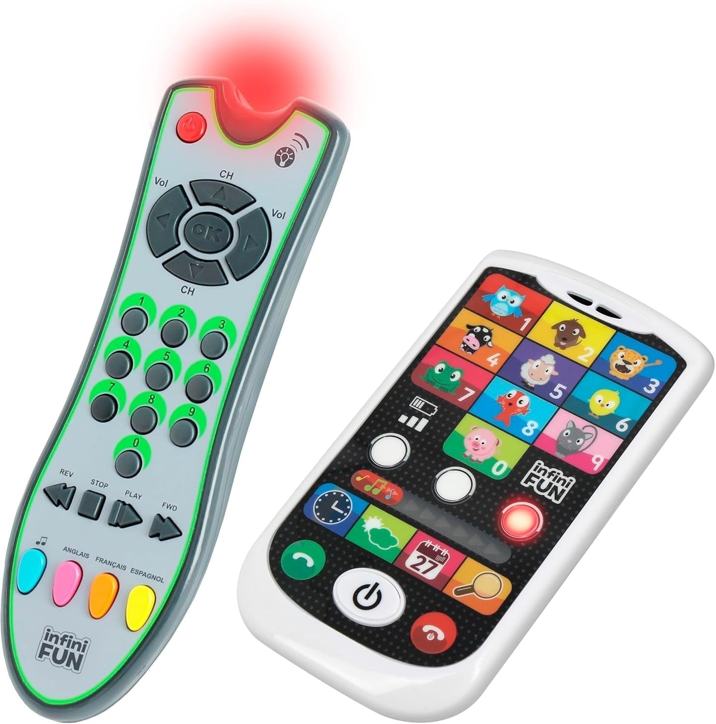 My Duo högteknologisk telefon + fjärrkontroll - 1 trespråkig franska/engelska/spanska fjärrkontroll och 1 ultrarealistisk telefon - multiaktivitetslärande leksak från 12 år gamla leksaker Bebe Naty Shop