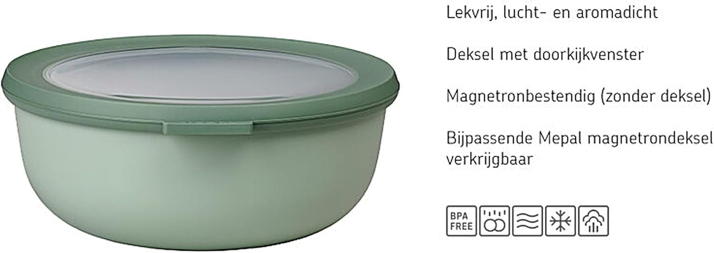 Mepal - Multiskål Cirqula Rund 4-delad set - Förvaringsburkar med lock - Passar som förvaringsbox, kyl, frys och mikrovågsugn - 500, 1000, 2000, & 3000 ml - Nordisk salvia Matförvaringslådor Naty Shop