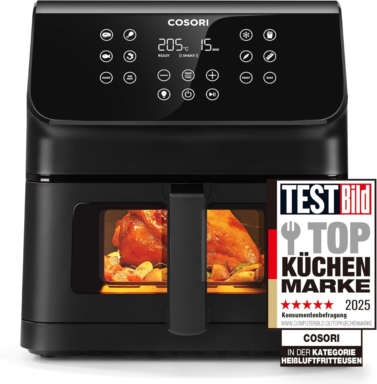 COSORI Hot Air Fryer Airfryer, 12-i-1 Air Fryer XXL 6,2L, Hot Air Fryer med utsiktsfönster och omrörningspåminnelse, 80 recept Hushållsapparater Naty Shop Black 6,2L Clear Blaze