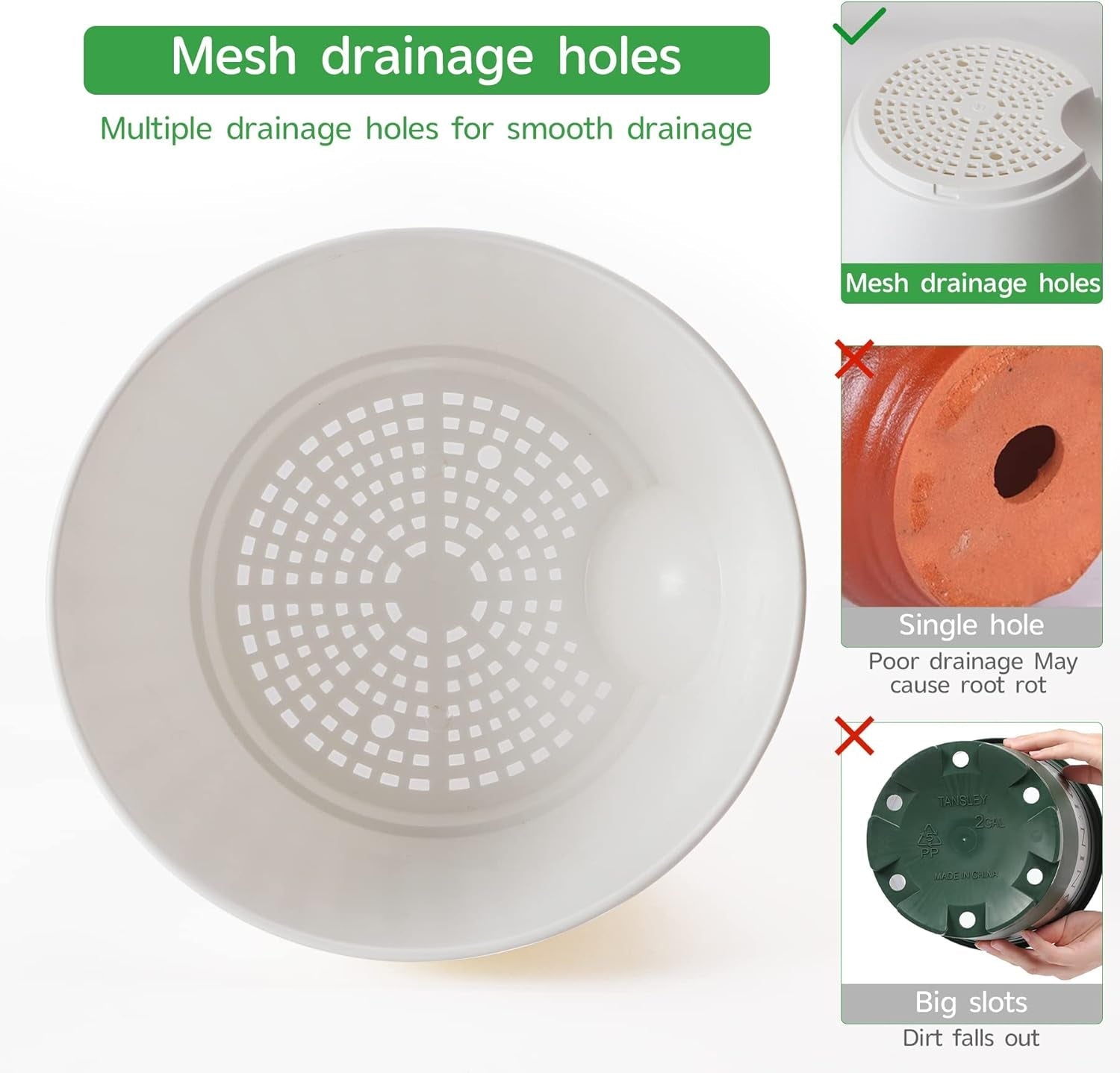 CSYY blomkrukor Set med 7 plastblomkrukor med bevattningssystem 20.3/19/17.7/16.5/15.2/14/12.7cm självvattnande krukor och fat inomhus utomhus