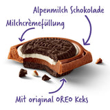Milka Oreo Sandwich – alpin mjölkchoklad, fylld med knapriga bitar av Oreo-kakor och slät vaniljkräm – 92g