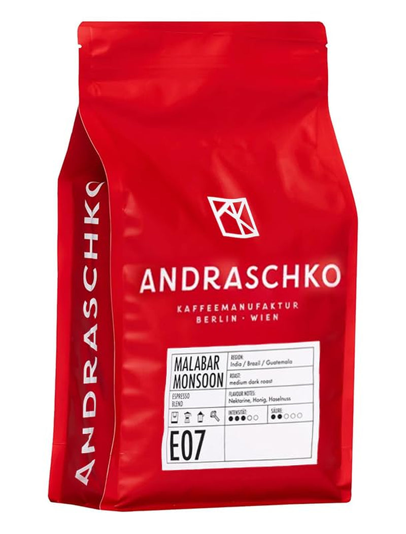 Malabar Monsoon Espresso Blend - 100 % Arabica aus Indien, Brasilien & Guatemala - säurearm & ausgefungen mit Nektarine, Honig & Haselnuss - ganze Bohnen, medium mörk rost - 1 kg