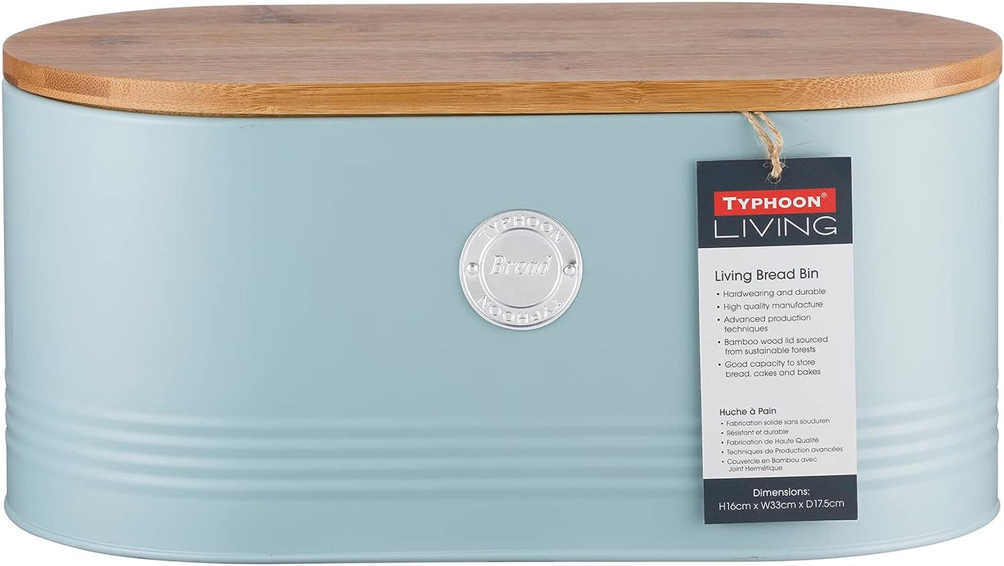 , "Living" grädde brödkorg i rostfritt stål med bambu lock, grädde Matförvaringslådor Naty Shop Ljusblått bröd
