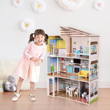 Olivia's Little World Modern medelhavsstil 3-våningars interaktivt dockhus i trä för barn med 17 tillbehör till dockmöbler Flerfärgad TD-13551B