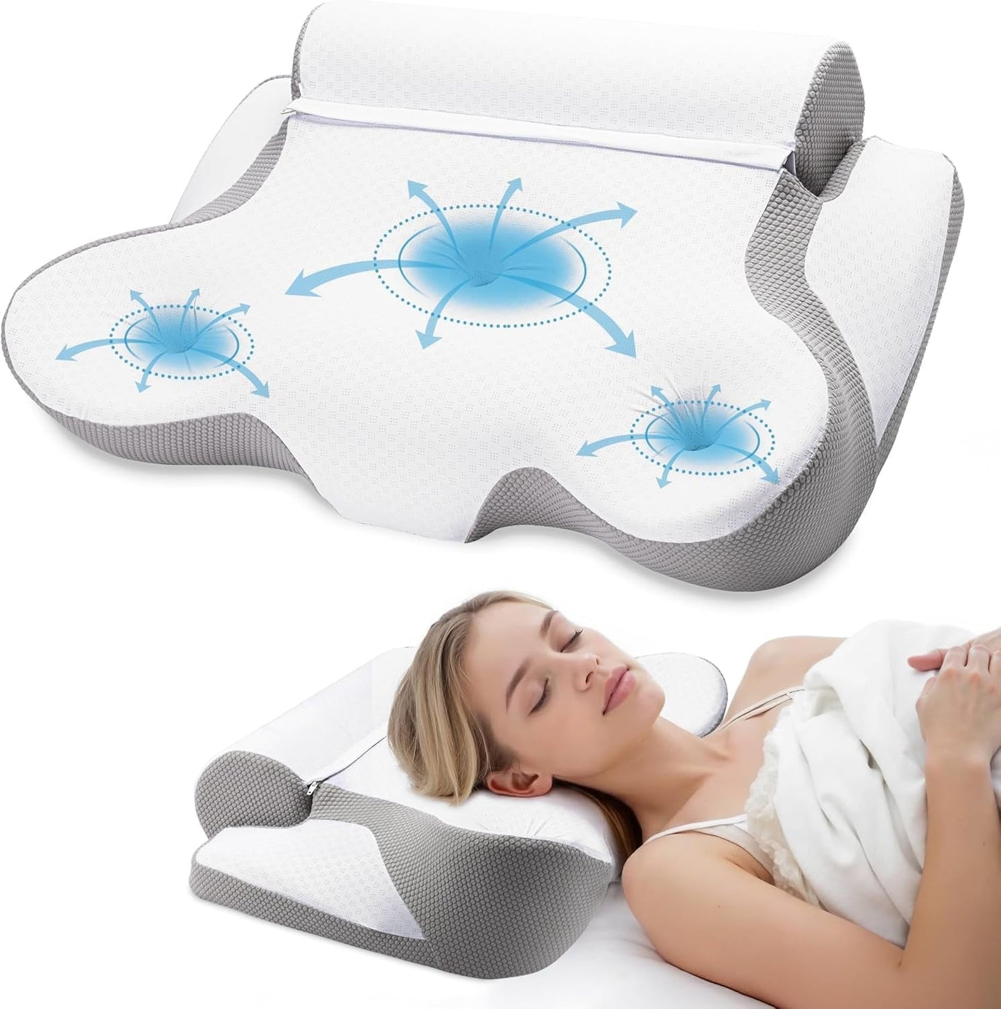 TopEsct Memory Foam kudde, sidosömnskudde, nackkudde, huvudkudde för sidosliprar (grå)