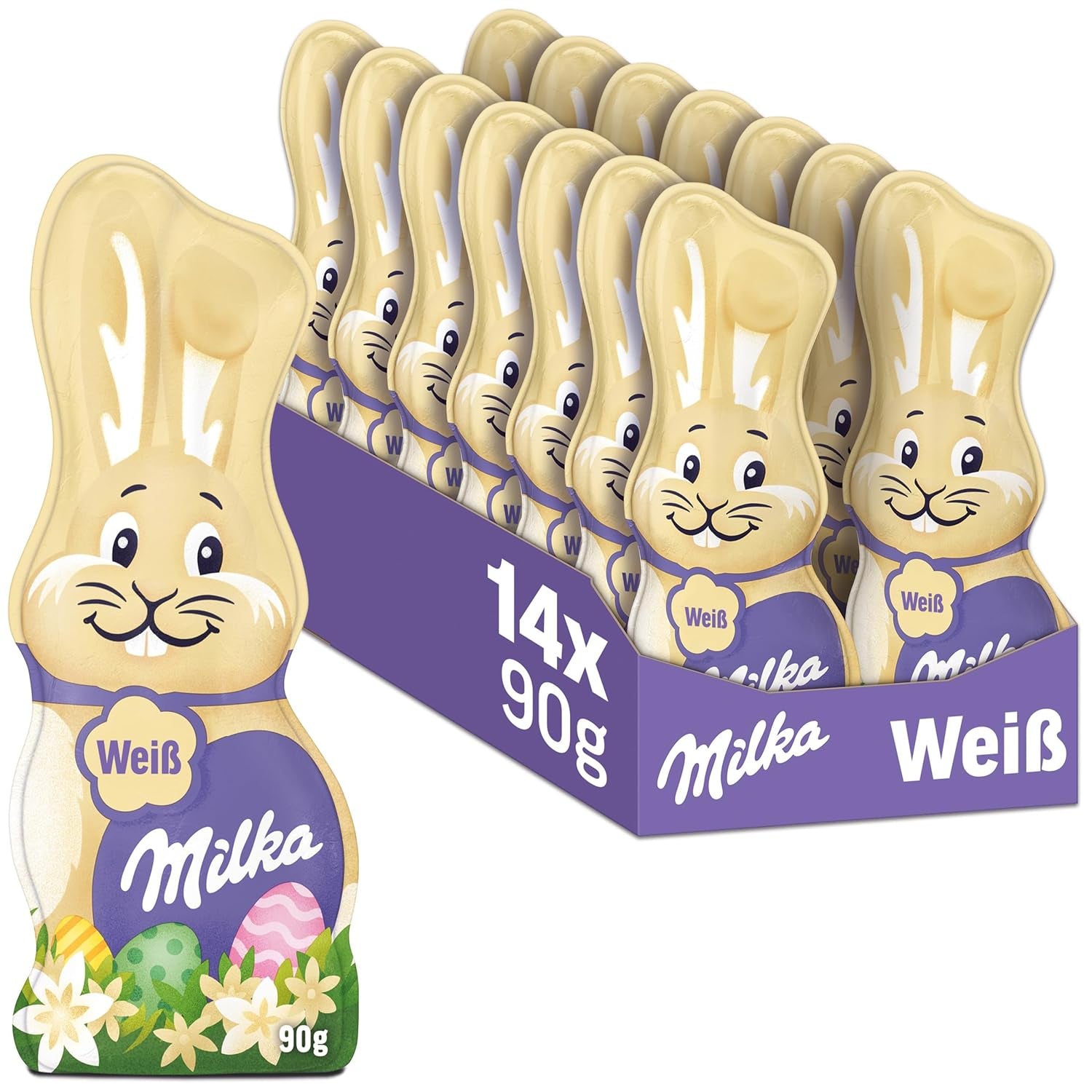 Milka Smiling Bunny White - Påskchoklad gjord av vit choklad i form av en kanin - 14 x 90g