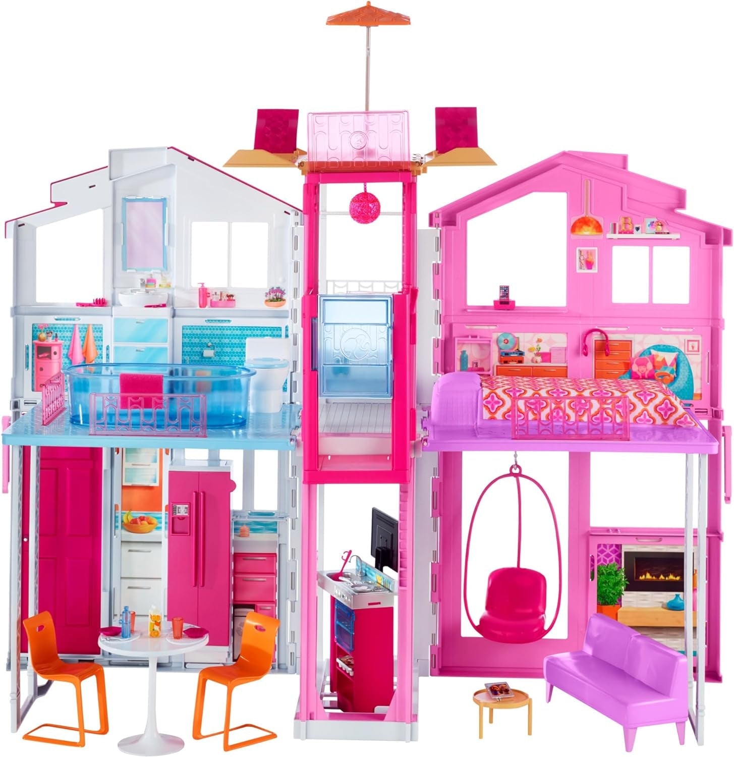 Barbie House Dream Villa 3-vånings 5-rums radhus inklusive tillbehör som möbler, hopfällbara och förvaring, leksaker från 3 år, DLY32 Naty Shop Moderna dockhus