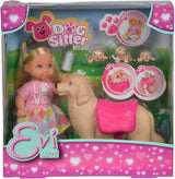 Simba 105733072 - Evi Love Dog Sitter med hund och tre valpar, tillbehör, modedocka, 12 cm, för barn från 3+