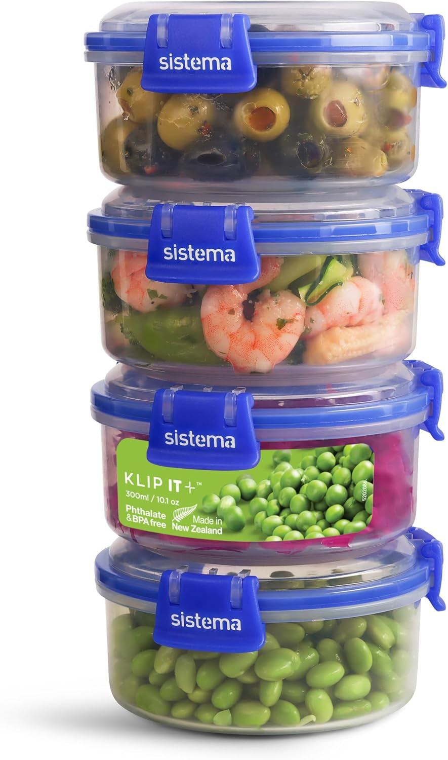 KLIP IT Plus systemset av burkar för matförvaring, runda | 300 ml l | lufttäta, stapelbara och lufttäta förvaringsburkar med lock | lämplig för kyl/frys | utan BPA | 4 st Matförvaringslådor Naty Shop 300 Ml