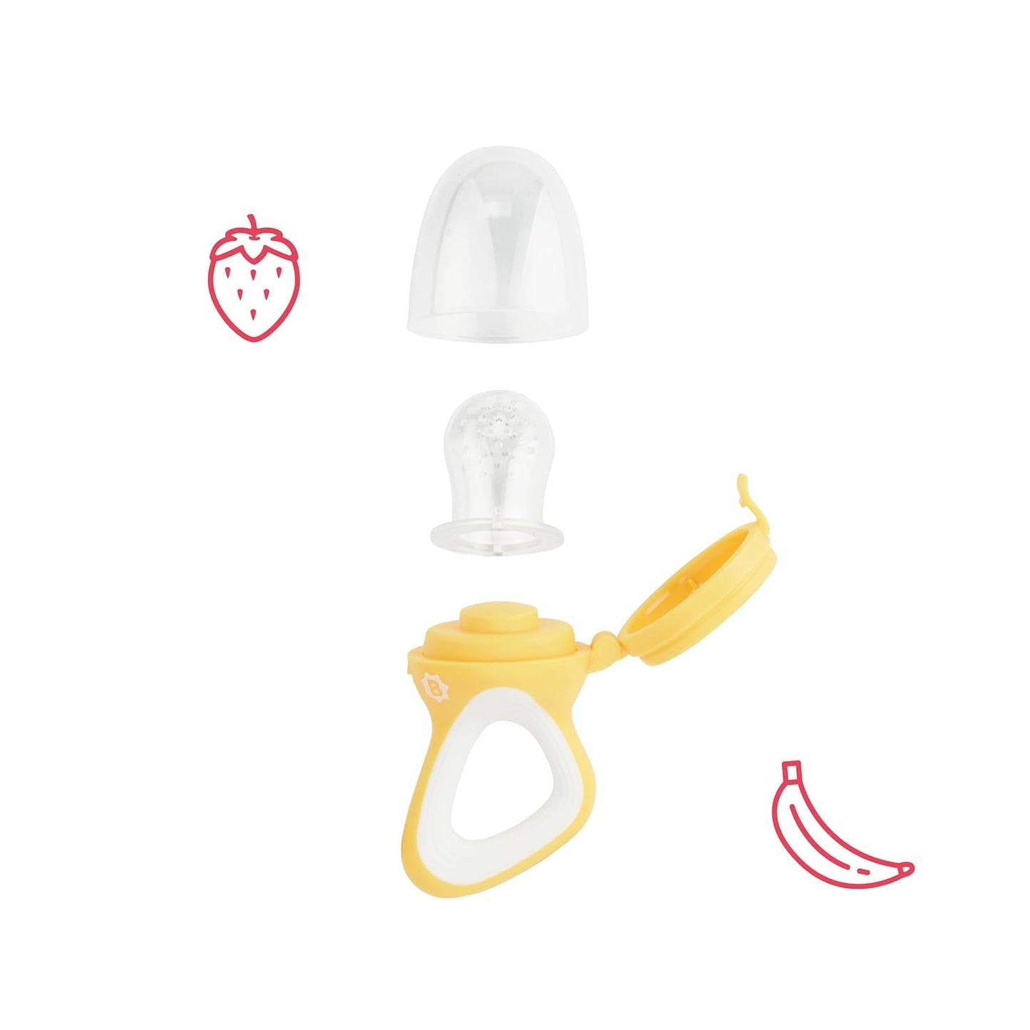 Badabulle barnmatare med skyddsöverdrag, ergonomiskt handtag, lugnar tandköttet och introducerar nya smaker, från 4 månader, BPA-fri