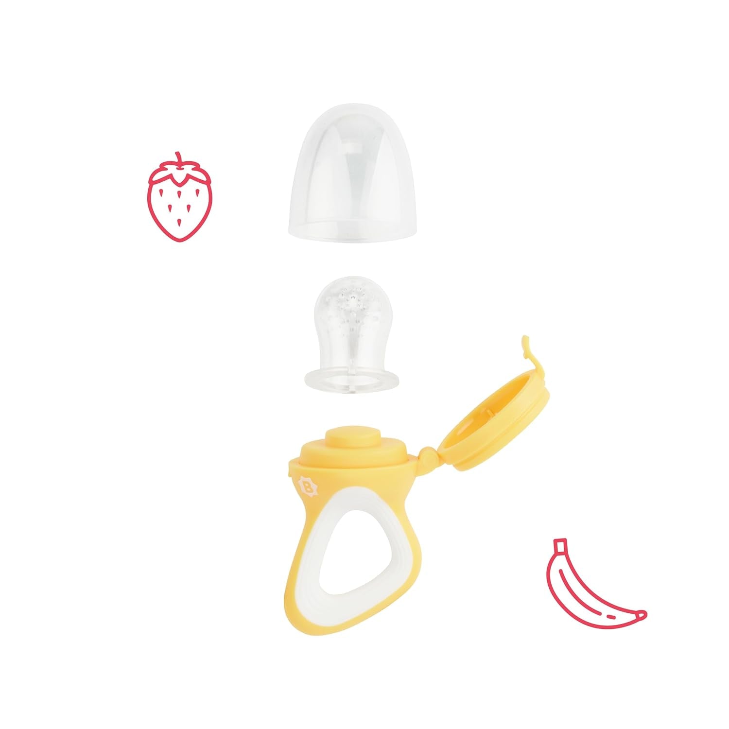 Badabulle barnmatare med skyddsöverdrag, ergonomiskt handtag, lugnar tandköttet och introducerar nya smaker, från 4 månader, BPA-fri