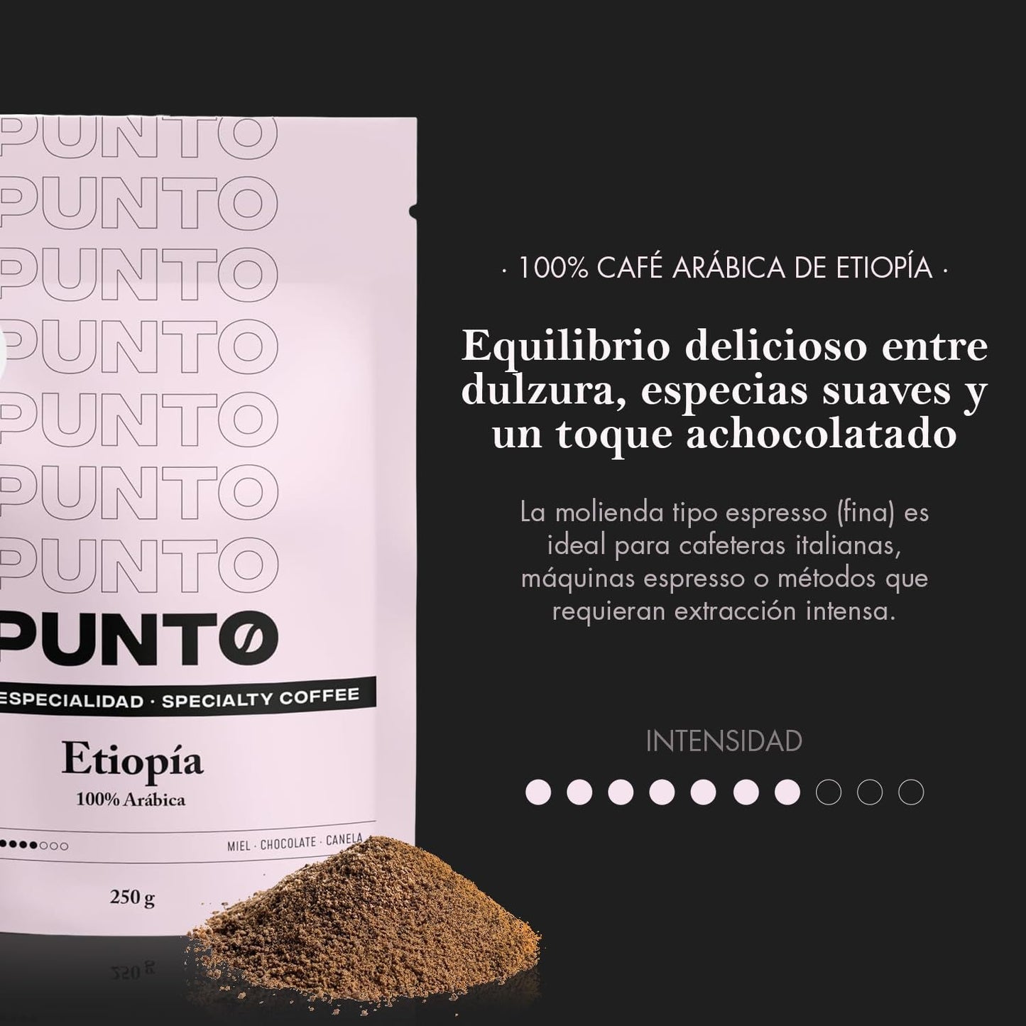 – Malet etiopiskt kaffe – 250 g – Specialkaffe – Mediumrostat – 100 % Arabica – Toner av honung, kanel och choklad – Intensiv syra – Medel fyllig