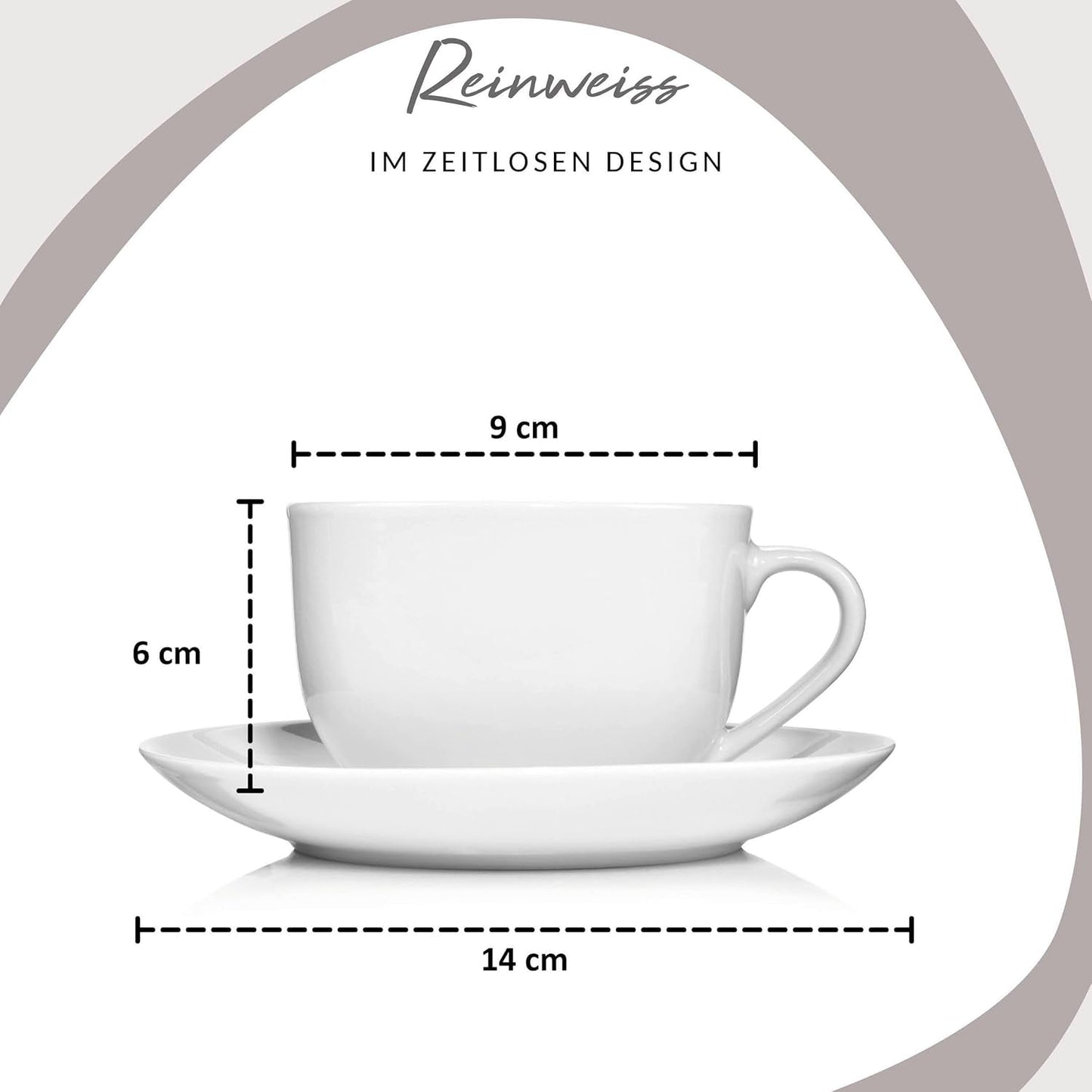 Sänger New Port kaffekoppsset, 12 koppar set för 6, vita porslinskoppar och fat, 150ml | PREMIUM KOLLEKTIONEN