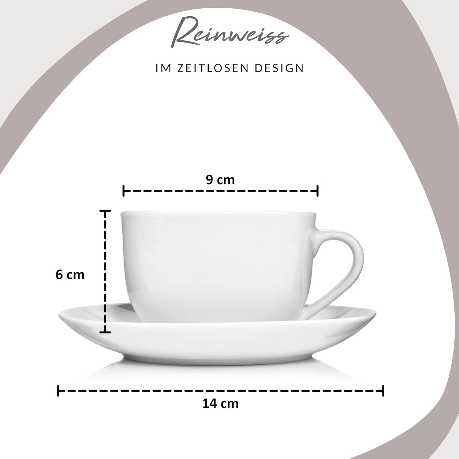 Sänger New Port kaffekoppsset, 12 koppar set för 6, vita porslinskoppar och fat, 150ml | PREMIUM KOLLEKTIONEN