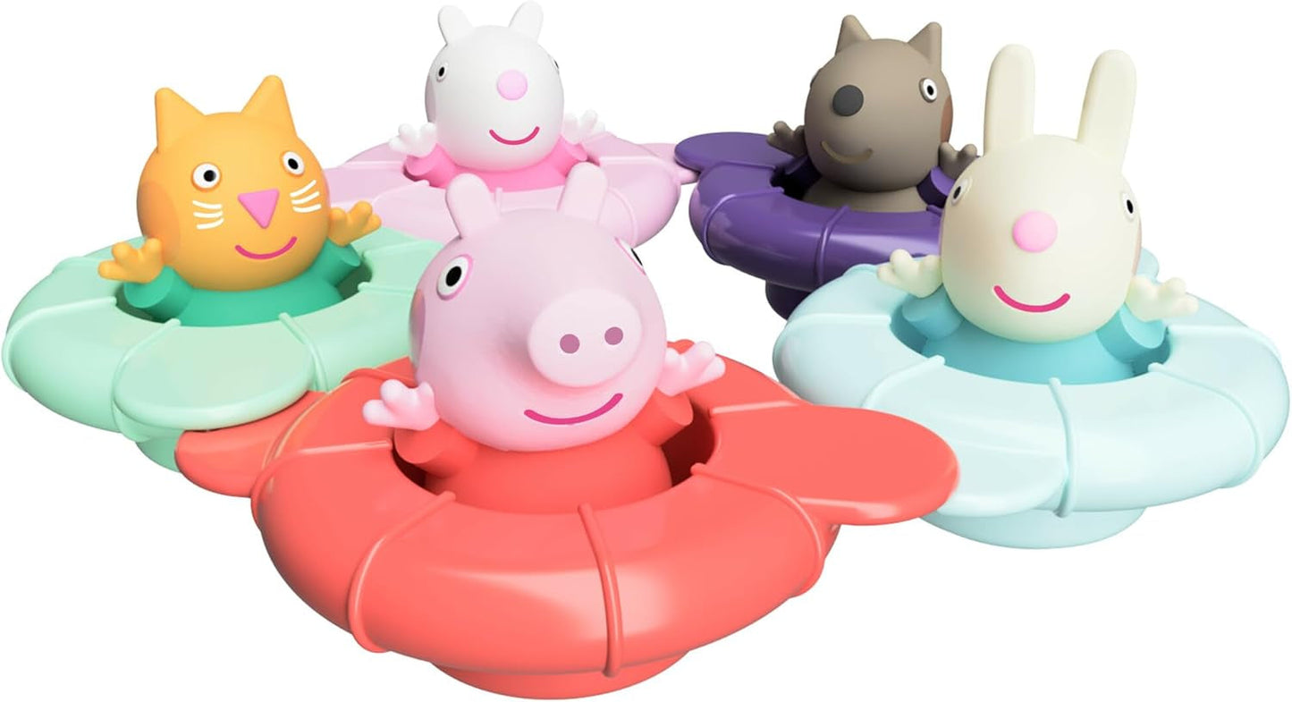 Tomy Toomies Peppa's Pool Party - 5 anslutande ringkoppar med 5 babyleksaker Peppa Pig & Friends Water Squirter - Badleksaker +18 månader - Babybadleksaker och poolleksaker Bebe Naty Shop Toys Standardtitel