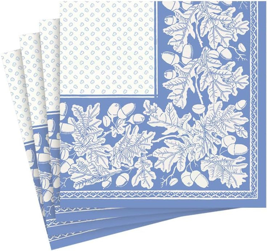 Cocktailservetter, ekblad och ekollon, linne, franskblått och vitt, 15 st per förpackning