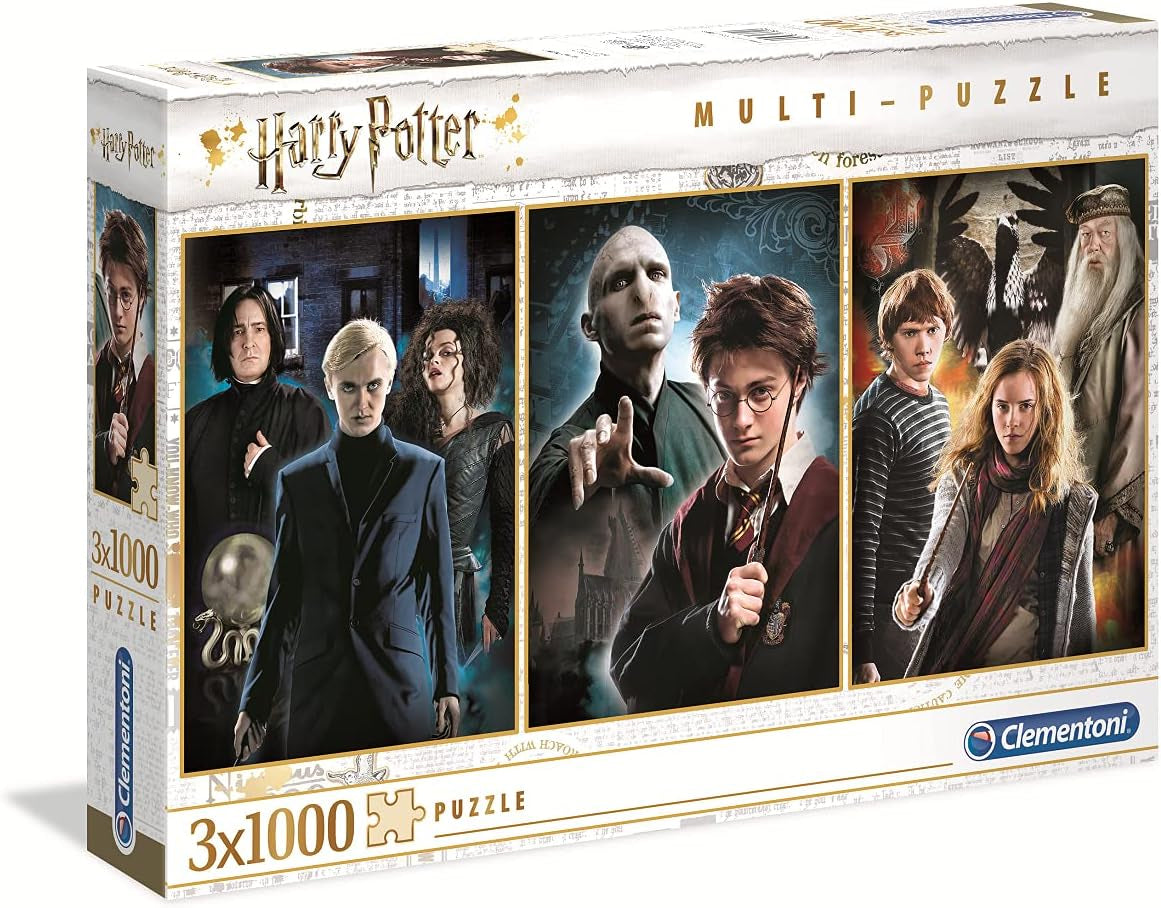 Clementoni 61884 Harry Potter - 3 x 1000 pusselbitar från 9 år, färgstarkt pussel för vuxna med djärva färger, skicklighetsspel för hela familjen, bra presentidé-pussel Naty Shop standardtitel