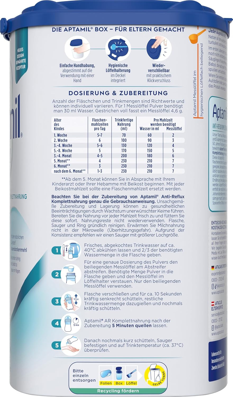 Aptamil Anti-Reflux - Komplett formel från födseln Kosthantering Kräkningar & uppstötningar Babymat Mjölkpulver 1 x 800g