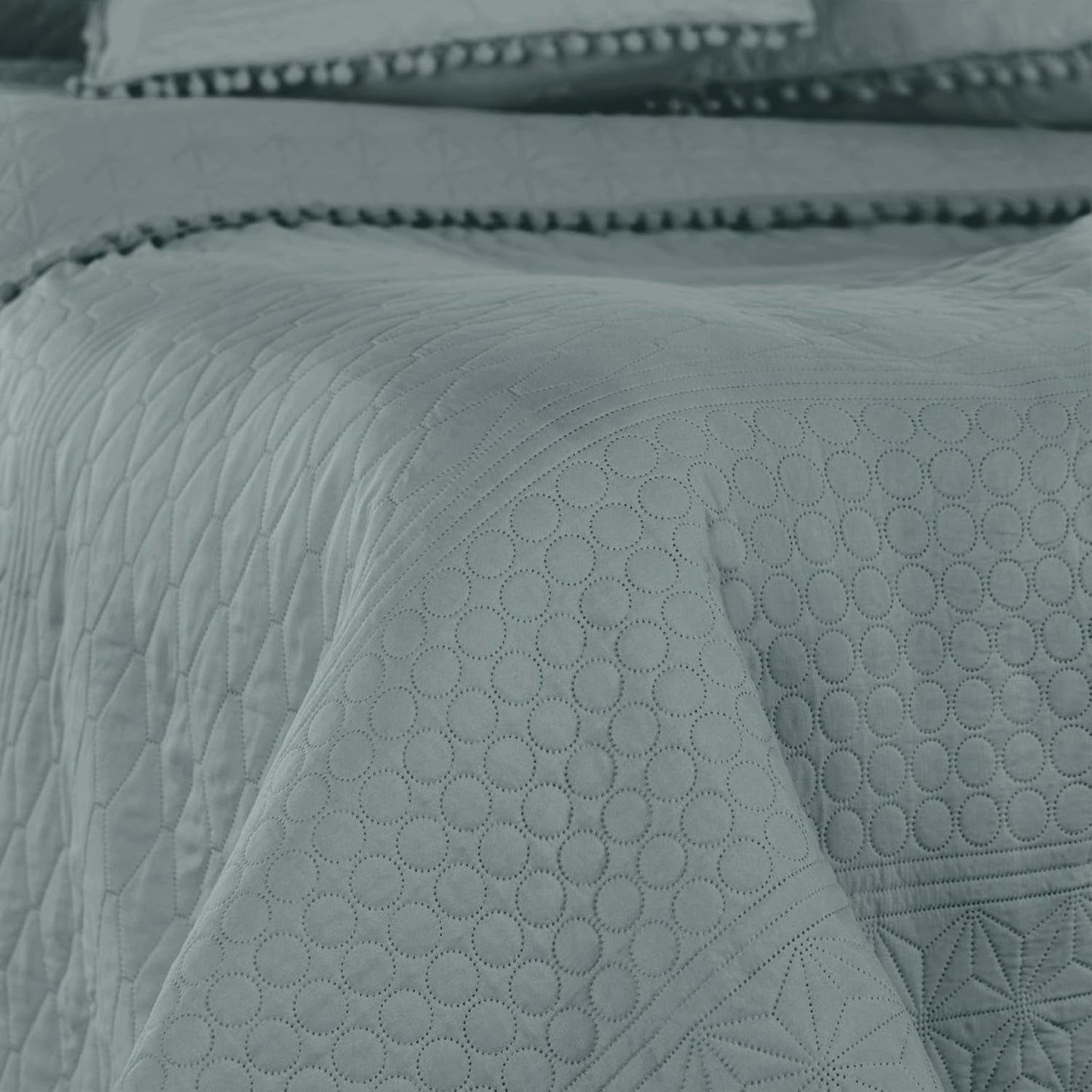 Ameliahome Överkast med pompoms 220X240 Cm Dubbelsidigt överkast Ultrasonic Quilting Polyester Meadore Grå sängar och filtar Besuche den AmeliaHome-Store