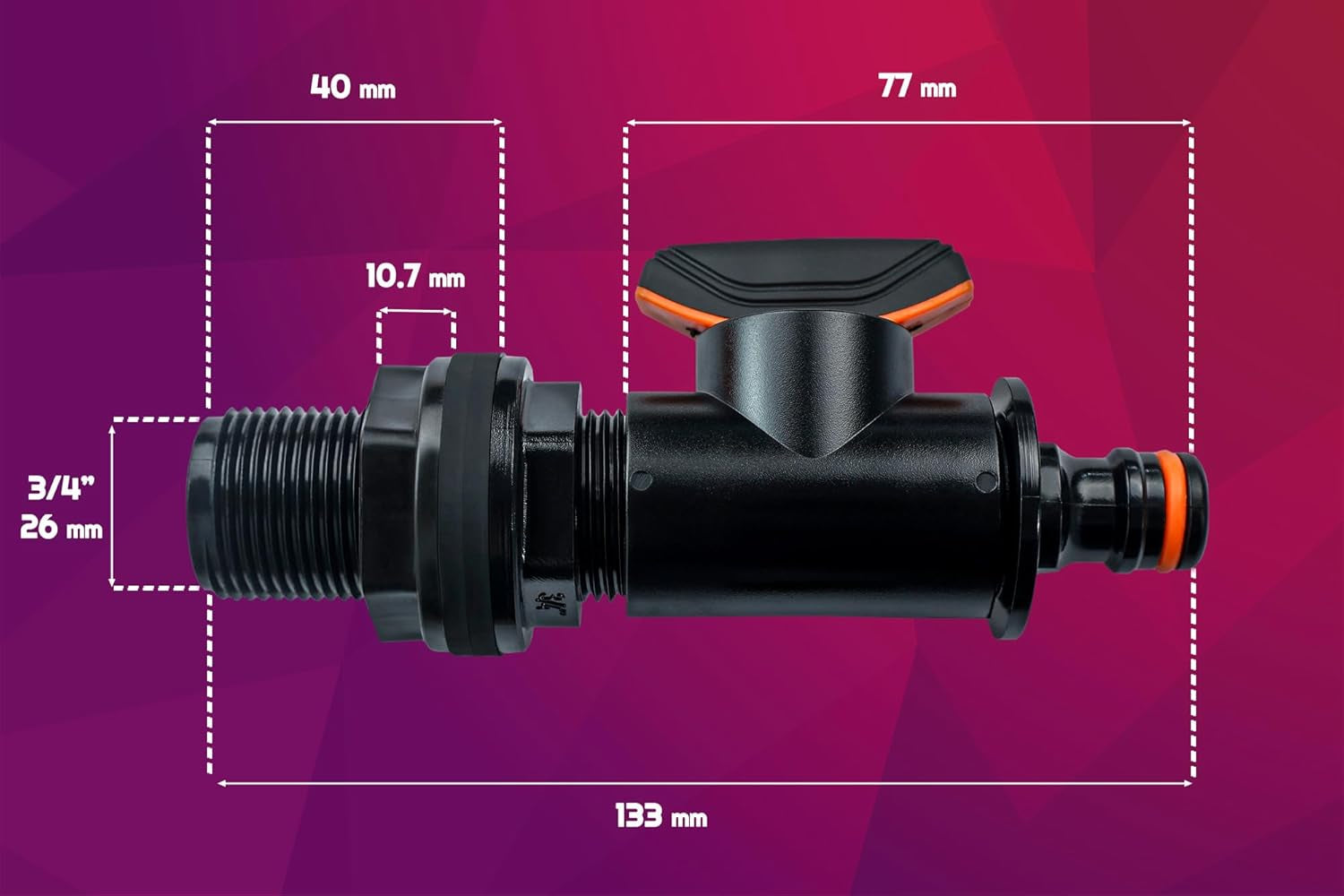 Tankanslutning med avstängningsventil 26,44 mm utvändig gänga 3/4" snabbkoppling Regnfat Fitting Regnfat Vattenfat 1 Styck