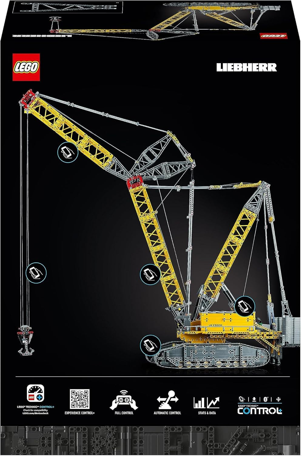 LEGO Technic Liebherr LR 13000 Bandkransats, bygg den bästa fjärrstyrda byggfordonsmodellen med Control+-appen, kran med vinschsystem och lyftarm, stor modellsats för vuxna 42146 Besuche Den LEGO-Store byggset