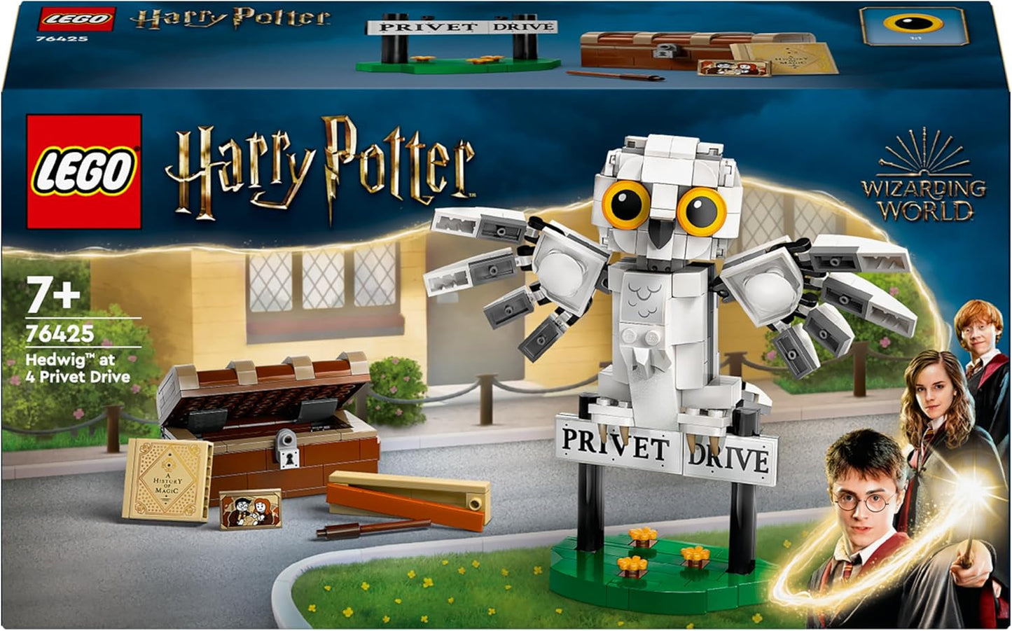 LEGO Harry Potter Hedwig i Liguster Drive 4 Set med leksaksugglor för barn, byggbar djurfigur med Hogwarts resväska, liten present till pojkar, tjejer och alla fans från 7 år 76425 Byggset Besuche den LEGO-Store