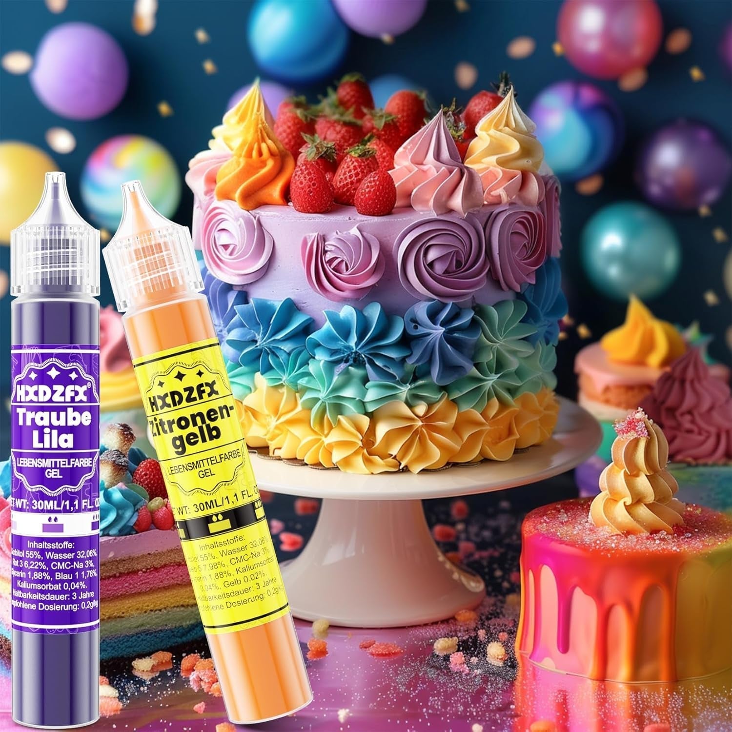 Gel matfärg - HXDZFX 2×30ml, sockerfri matfärg, högkoncentrerad, för dekoration av kakor, vit fondant, makroner, kakor, bakning, påskägg, slem (druvor lila)