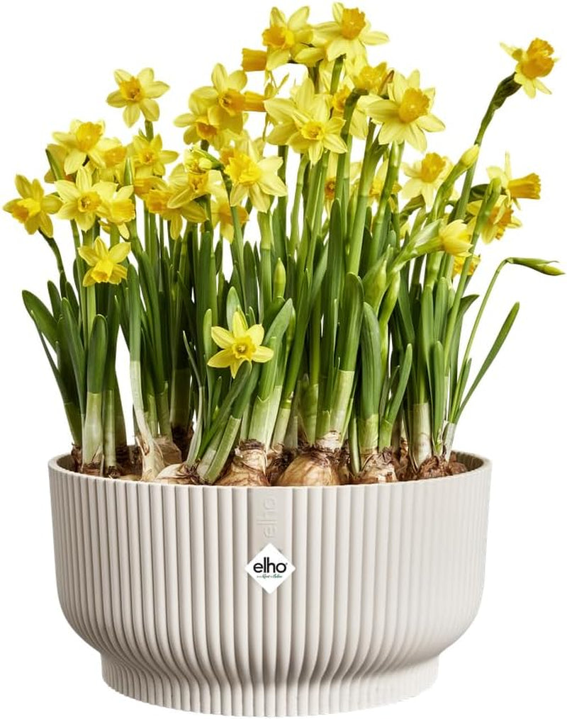 elho Vibes Fold Bowl 25 - Blomkrukor inomhus - 100% återvunnen plast - Ø 24,9 x H 12,1 cm - Vit/Vit linne