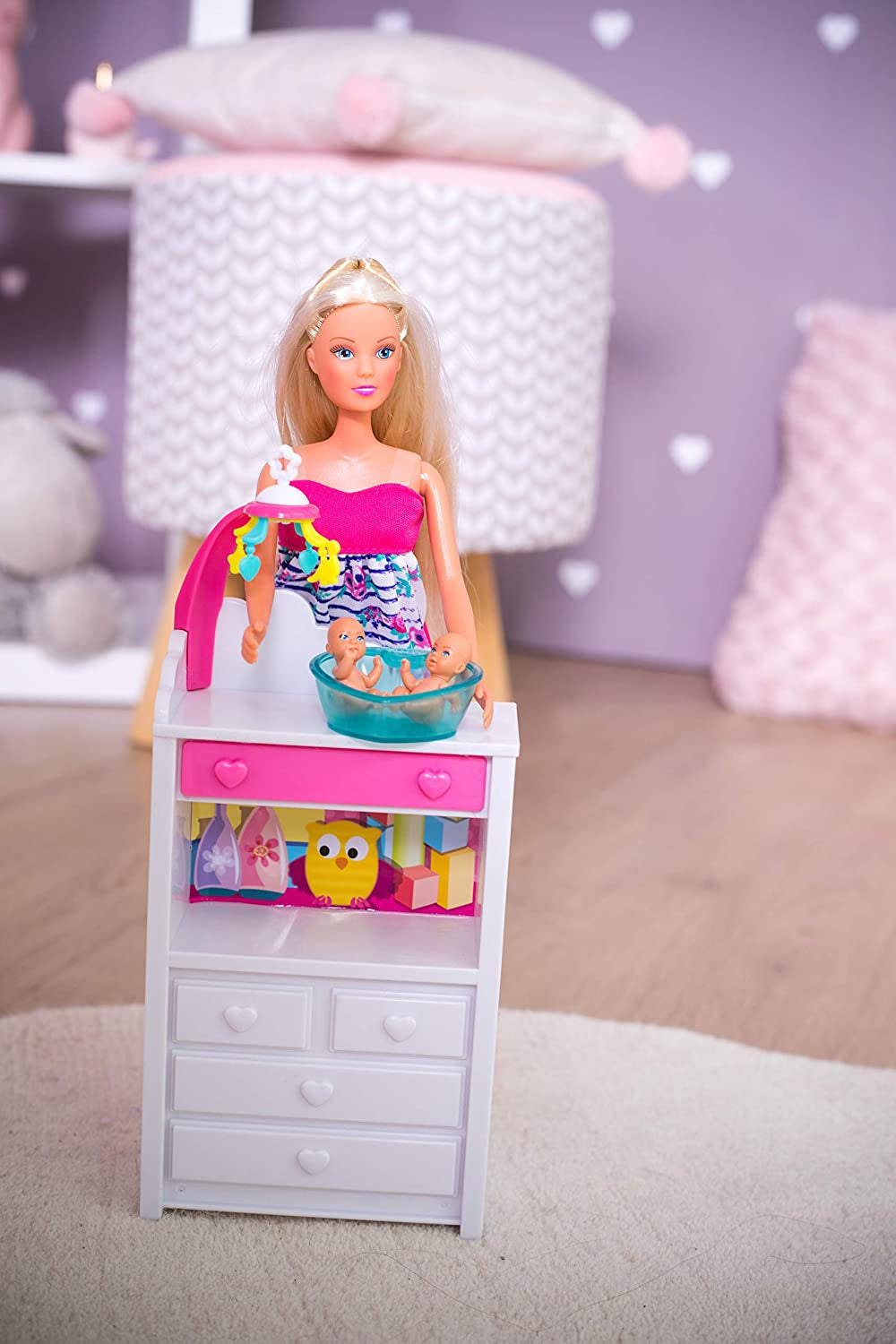 Simba 105733333 - Steffi Love Welcome Twins, Gravid docka, Med tvillingar, Med skötbord och badkar, Accessoar, Dress up docka, 29Cm, För barn från 3 år och uppåt Dolls Naty Shop