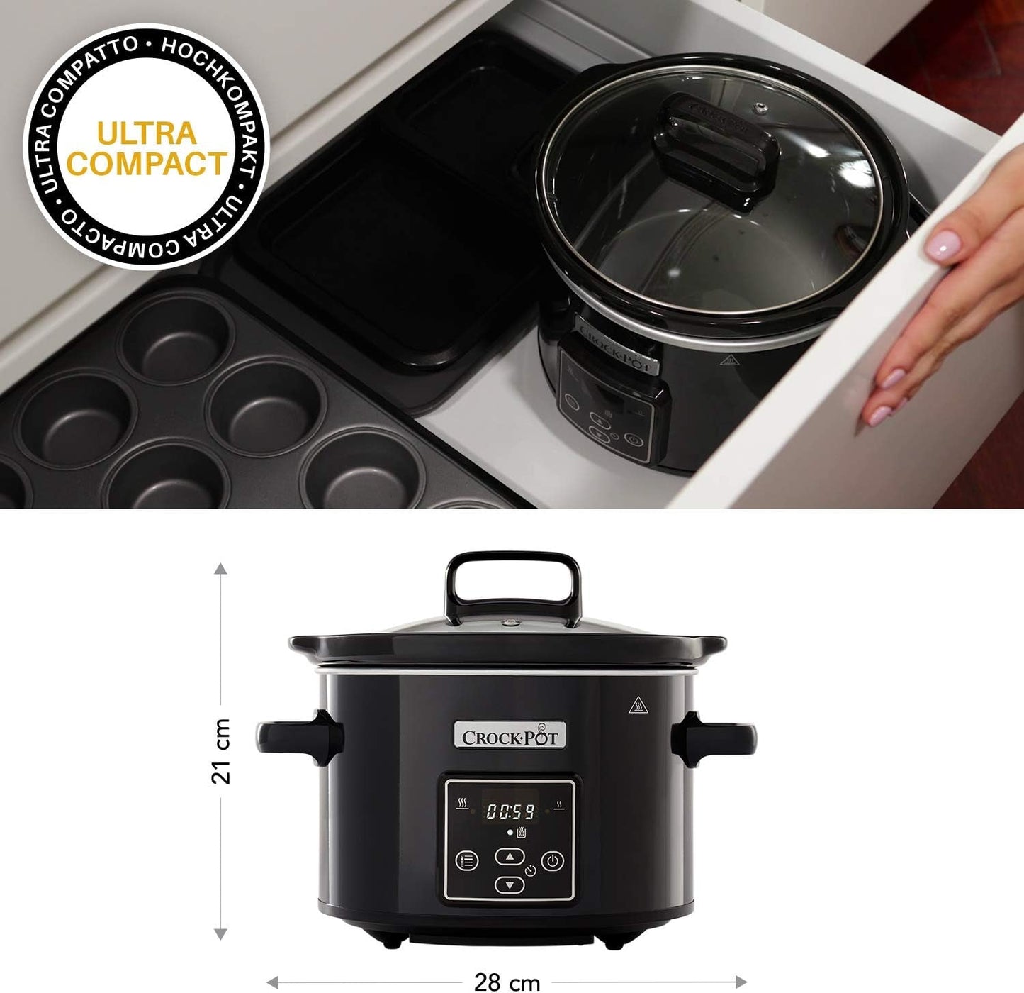 Slow cooker digital Crockpot, varmhållningsfunktion, 2,4 liter (1-2 personer) Slow Cooker Naty Shop
